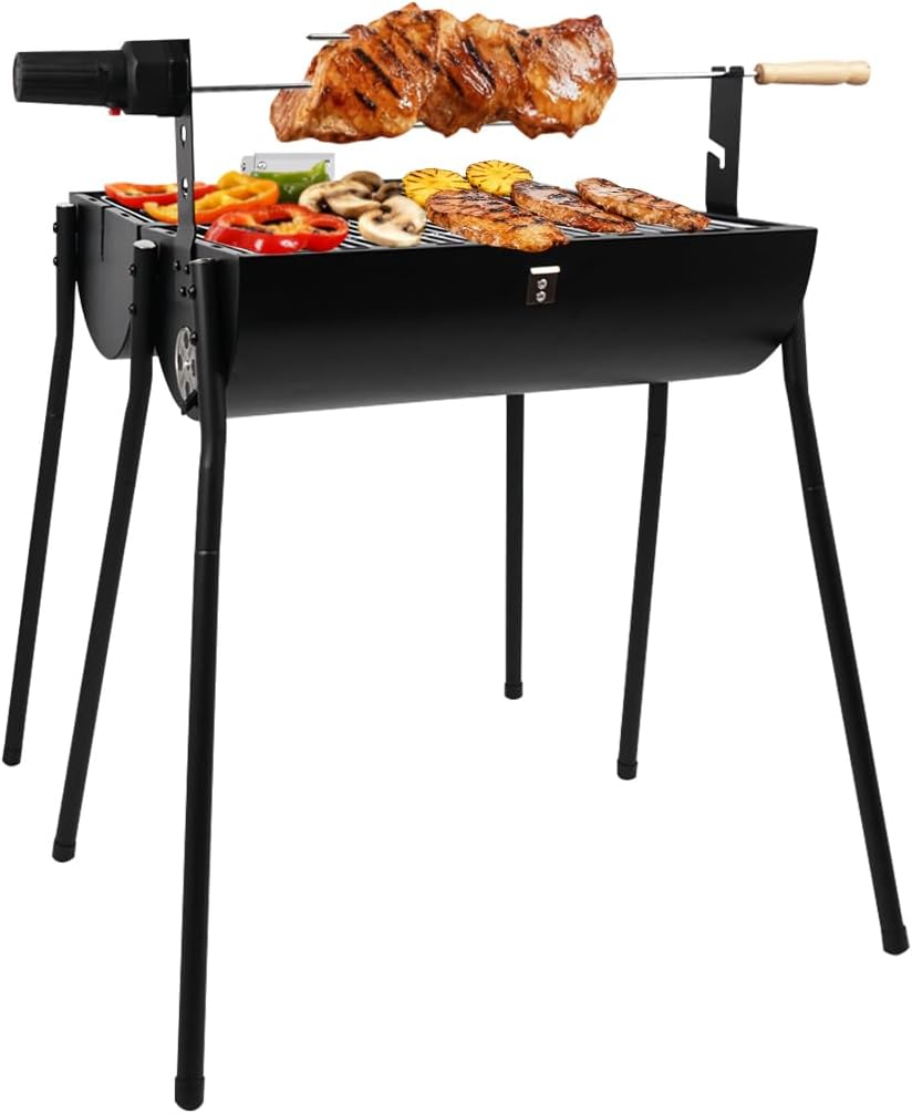 Portable Charcoal Grill with Thermometer, Double-sided Smoker Grill for Outdoor Camping Backyard Party Travel