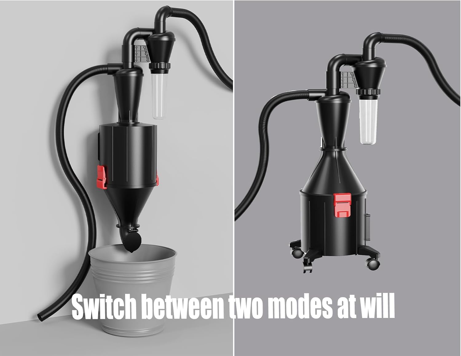2 in 1 Cyclone Dust Collector Separation Vacuum Cleaner Wall Mounted Wheeled Modes Dust Collector Woodworking Tools Contractor Polish Pollen Ash etc Focusing Small Dust (Whole Rocket Set)