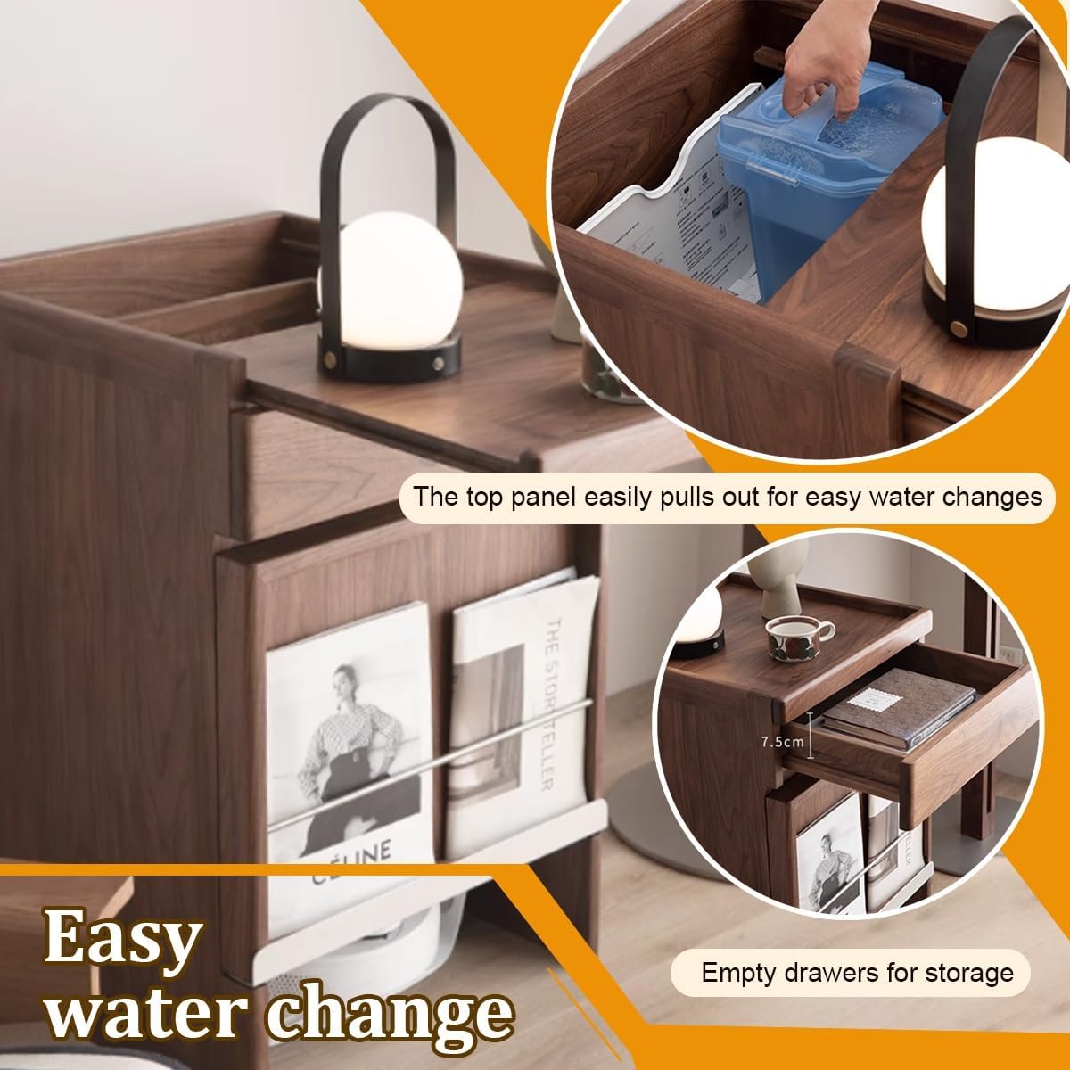 Storage Cabinet With Doors And Drawers For Robot Vacuum Cleaner,Wood Accent End Side Table For Living Room, Home Office(Yellow)