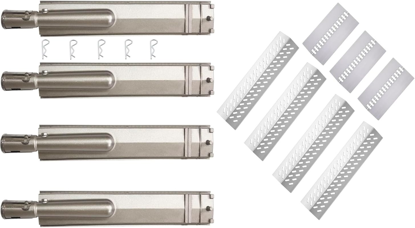 HONSIN Bull Grill Replacement Set 4 Burner+ 4 Flame Tamer+ 3 Heat Plates, Fits for Bull, Lion, Cal Flame 4 Burner Gas Grills