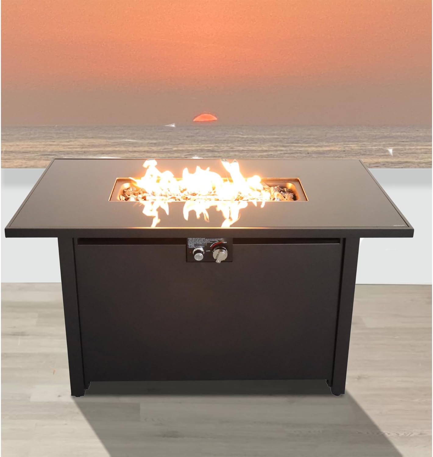 25'' H x 42'' W Steel Outdoor Fire Pit Table with Lid (Black) - Black - Durable 50000BTU Outdoor Fire Pit Table - Outdoor Lawn, Porch - Weather-Resistant
