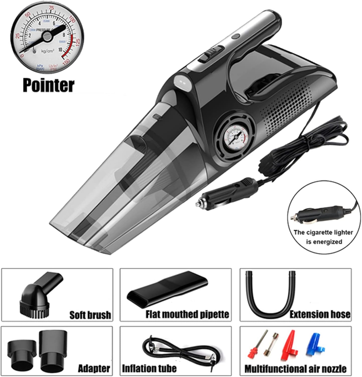 120W Car Vacuum Cleaner with LED Light Wet & Dry Cordless Handheld Vacuum Cleaner Use for Home, Office, Car and Pet,Wired
