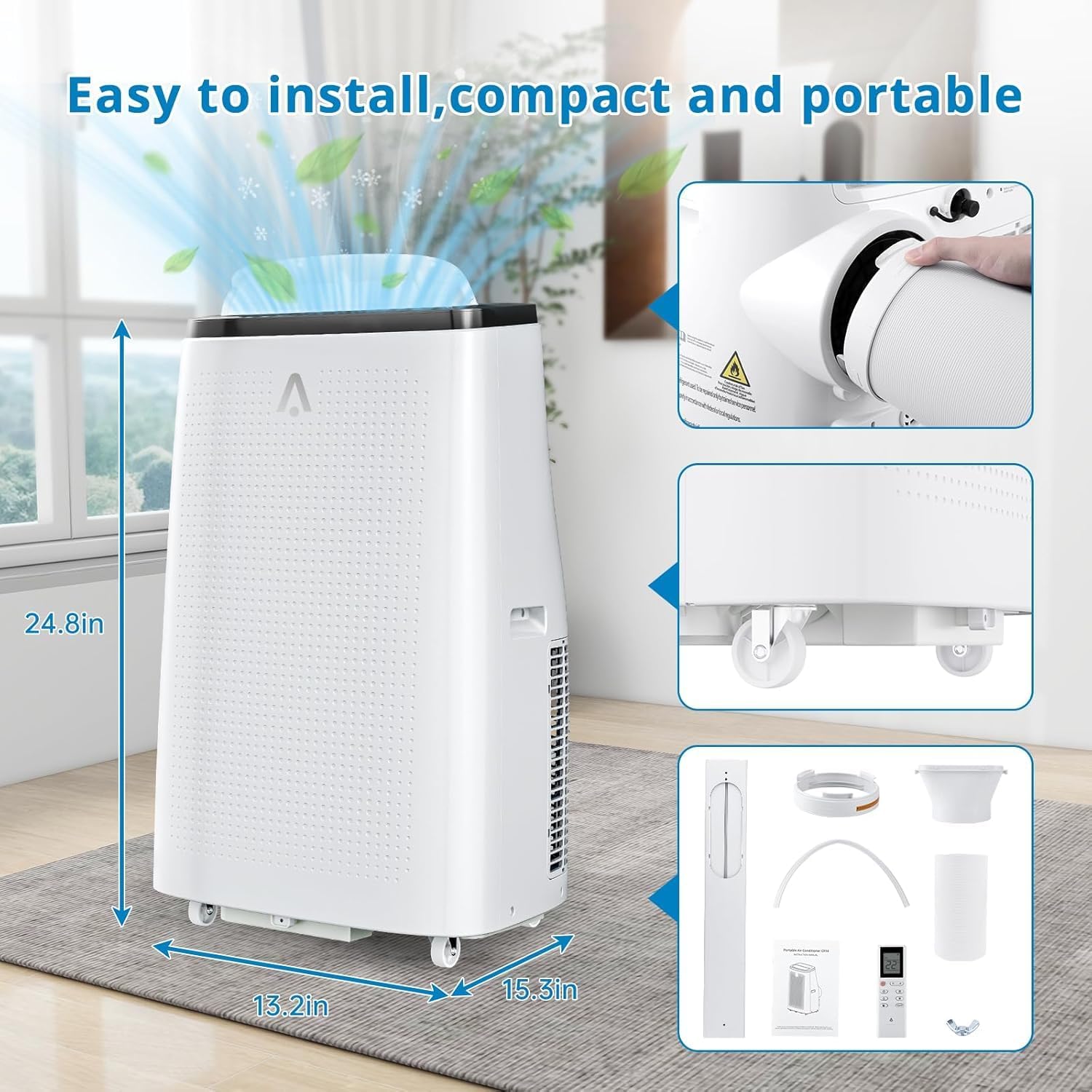 14000 BTUs Portable Air Conditioner – 3-In-1 Ultra-Quiet Cooling, Dehumidifier & Fan for Rooms Up to 750 Sq. Ft, AC Unit for Large Room, Campervan, Sleep Mode, 24H Timer & Windows Kit, White