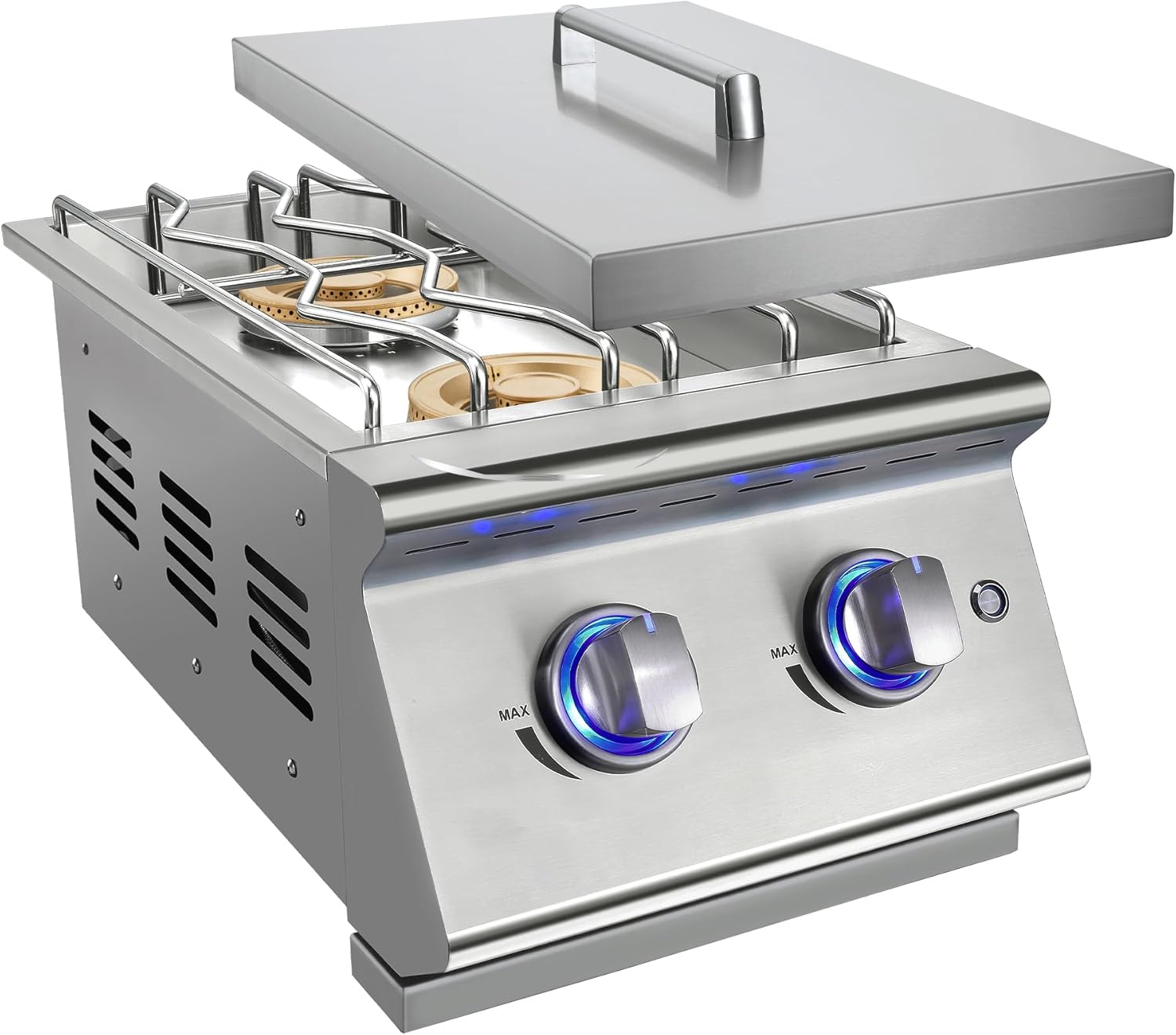 Double Grilling Side Burners for Outdoor Kitchen, 2 * 17,000BTU Nature Gas Burners, Convertible to Liquid Propane, Duty Heavy 304 Stainless Steel, Built-in Side Burner for BBQ Island Grill