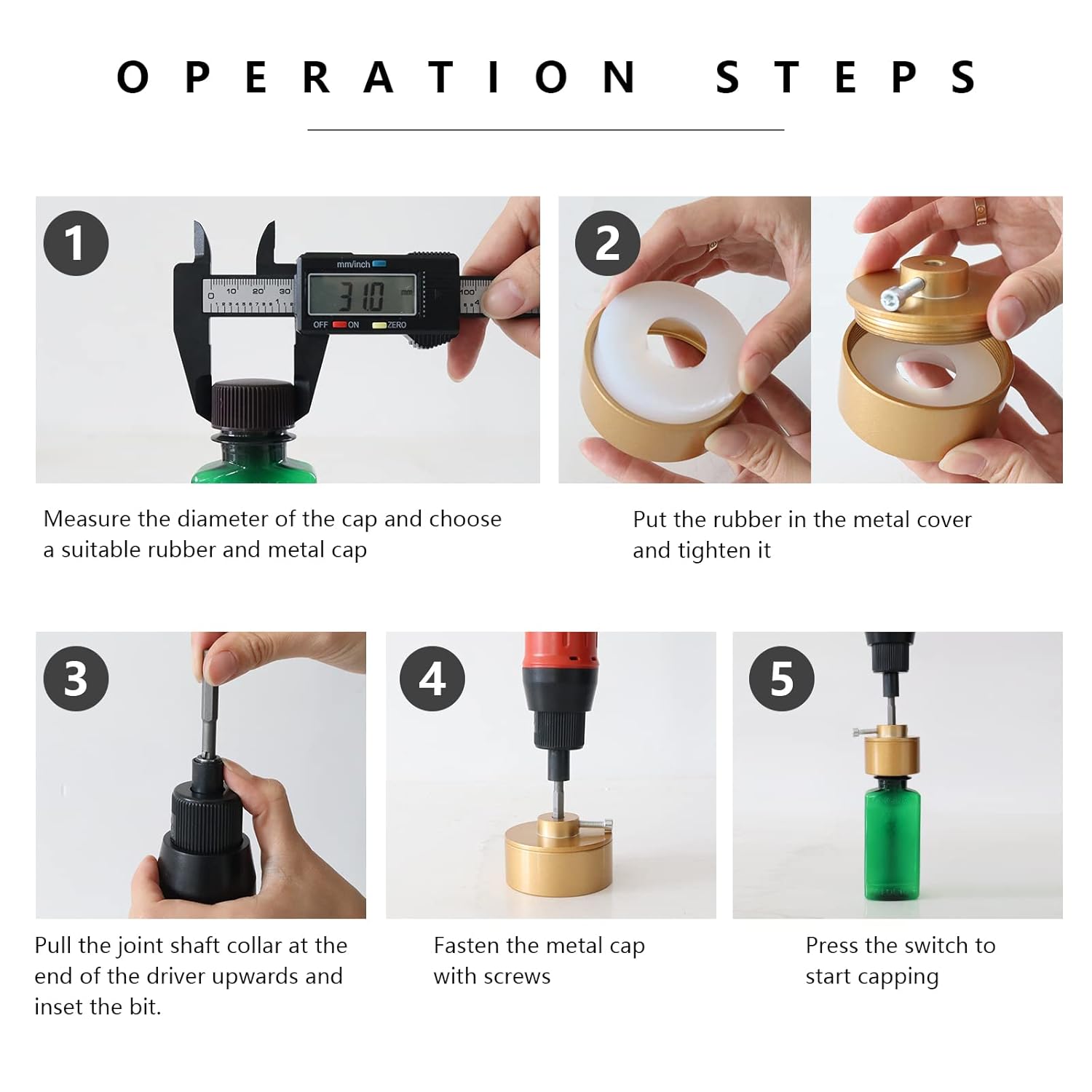 ZONEPACK Manual Electric Bottle Capping Machine Handheld Cap Sealer Sealing Machine 10-50mm Capping Diameter Bottle Capper Sealer Screwing Sealing Machine (110V)