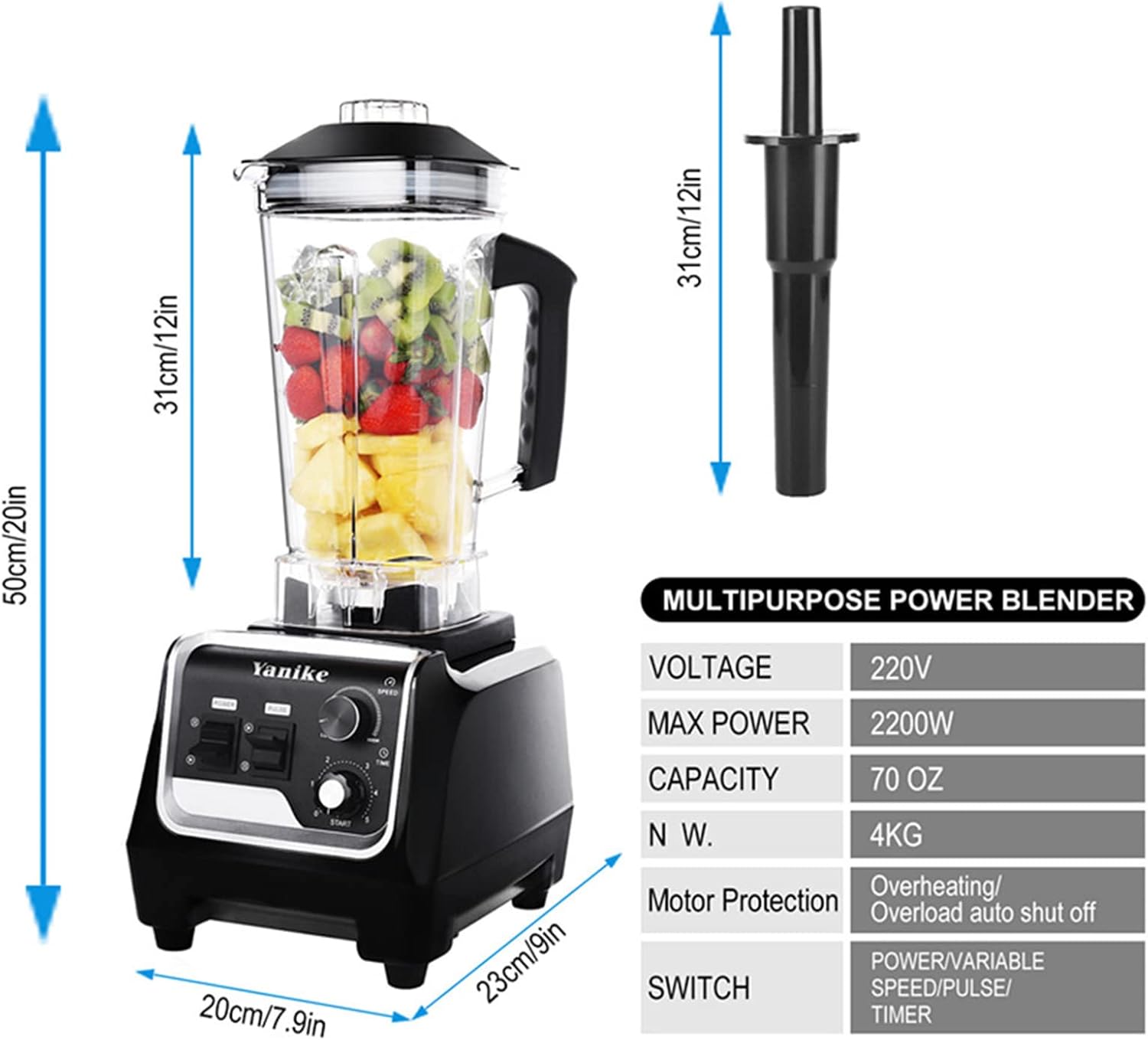 Yanike 70OZ BPA-Free Tritan Blender, 2200W High Speed Professional Countertop Blender for Shakes and Smoothies, Adjustable Speed Control, Timer Control, Automatically Shuts Off