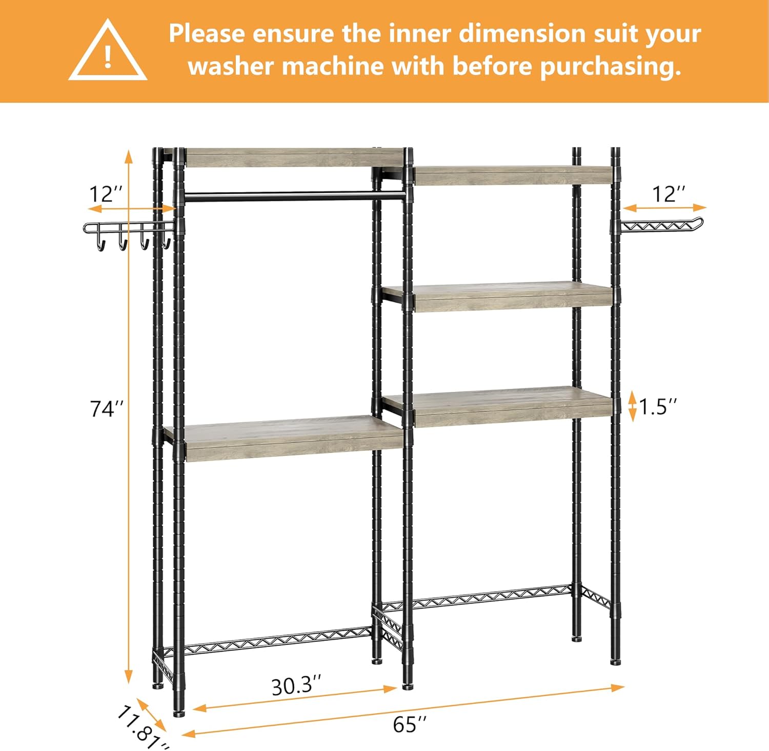 5-Tier Wood Over The Washer and Dryer Storage Shelf- Laundry Room Organization Space Saving Laundry Drying Clothes Racks Heavy Duty Adjustable Height Bathroom Shelf for Home Decor 65