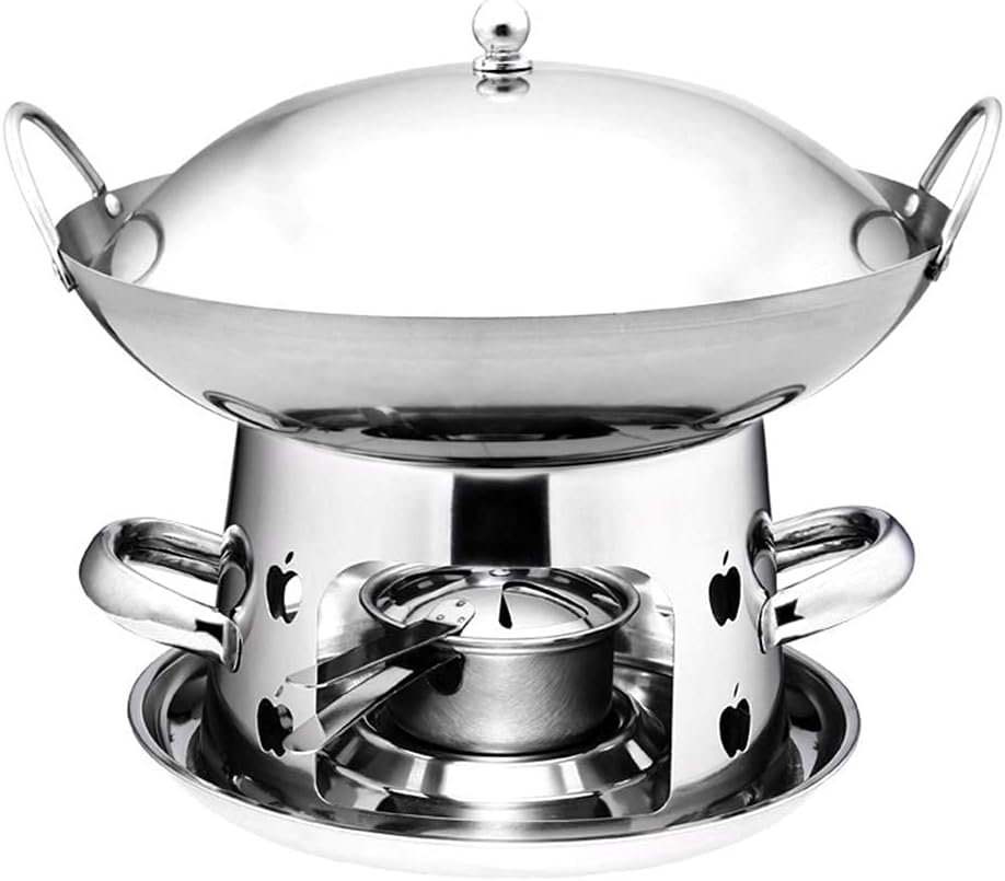 Chafing Dish Buffet Set, Fondue Pot Alcohol Stove Stainless Stee Griddle Round Buffet Portable Fire Boiler Family Daily Kitchen Outdoor Camping,10in