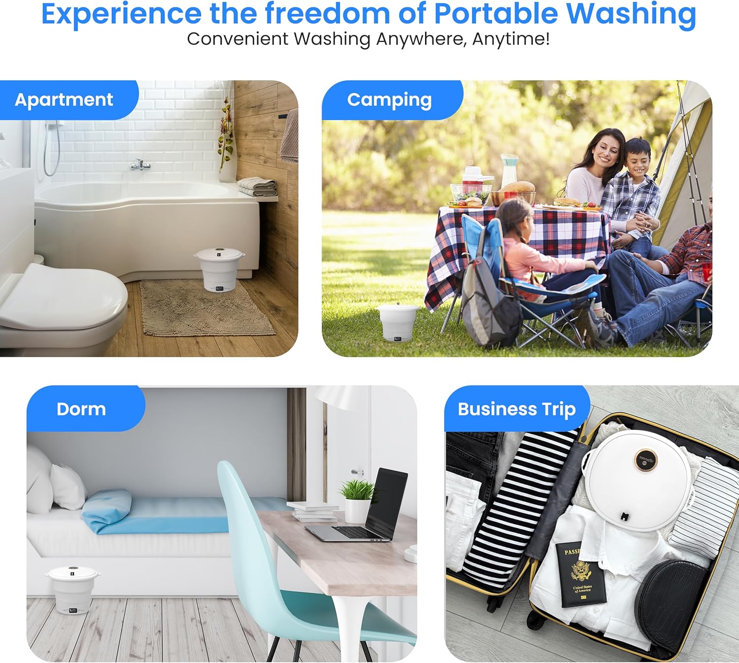 SereneLife PUCWM44.5 Portable Mini Washing Machine – Folding Bucket Washer for Clothes & Laundry – Lightweight, Compact & Easy to Carry for Camping, RV, Travel, Apartments & Small Spaces (Off White)