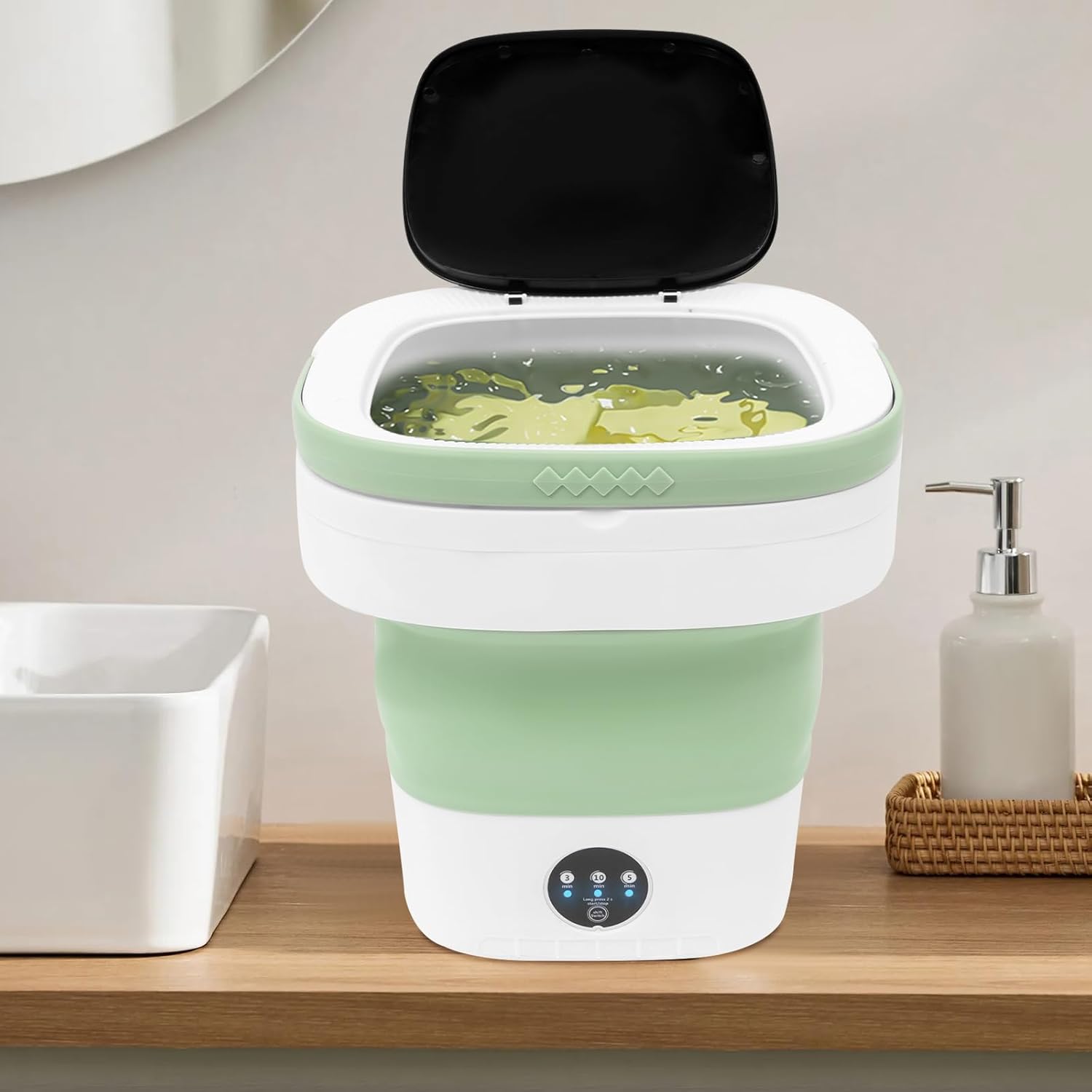 Portable Washing Machine, 12L Large Capacity Laundry Washer Cleaning for Underwear, Baby Clothes and Small Clothes, Mini Washer Foldable Washing Machine for Apartments Dorm Camping (Green)