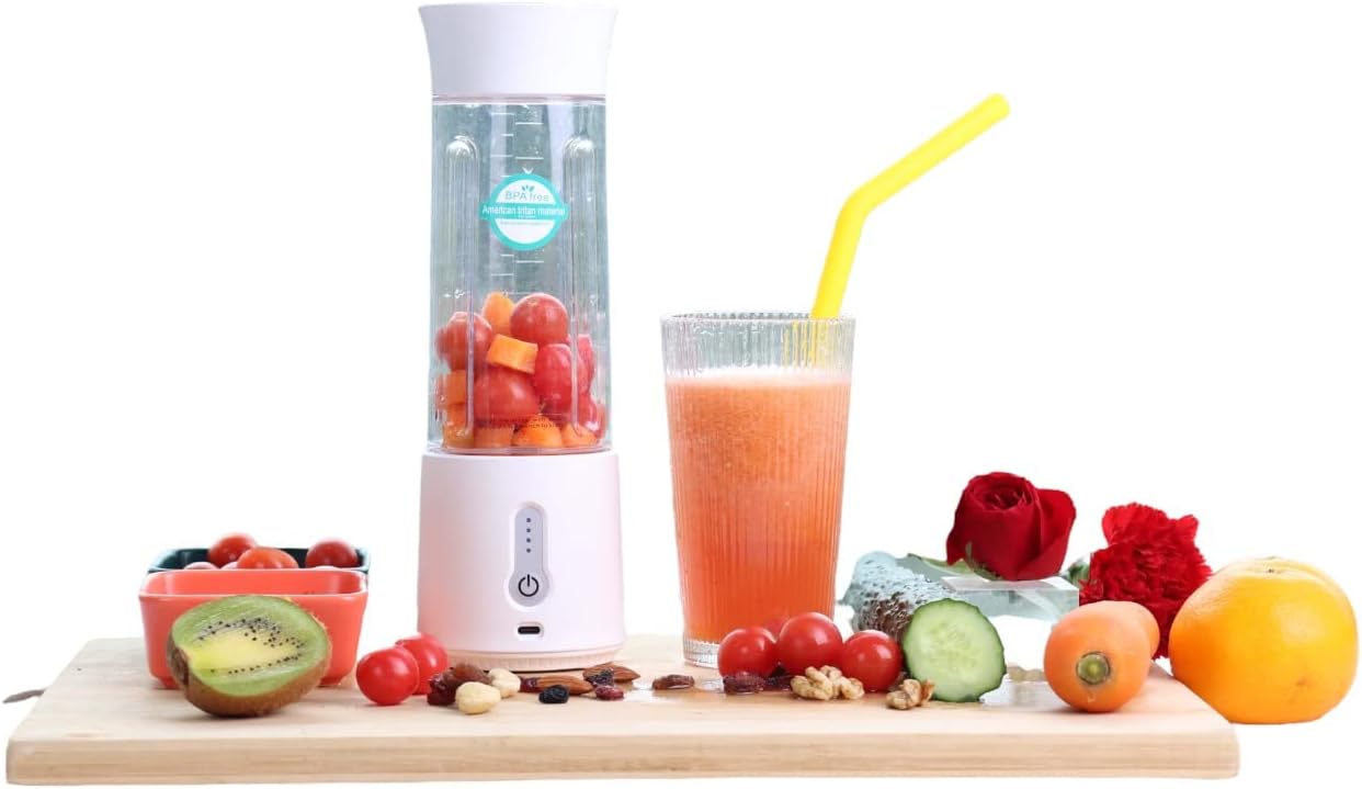 Generic Portable Blender, 500ml, 17 Ounces, White, Rechargeable USB, Ideal for Travel, Gym, School, Office, Beach, Additional Cover, with 6 Blades