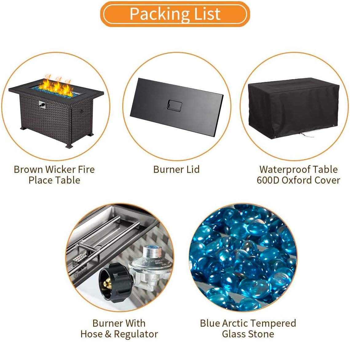 HOMREST Propane Fire Pit Table, Gas Fire Pits for Outside, 44 Inch 50,000 BTU Smokeless Firepit for Outdoor Patio, CSA Approved, Auto-Ignition Adjustable Flame, with Lid, Waterproof Cover, Glass Beads