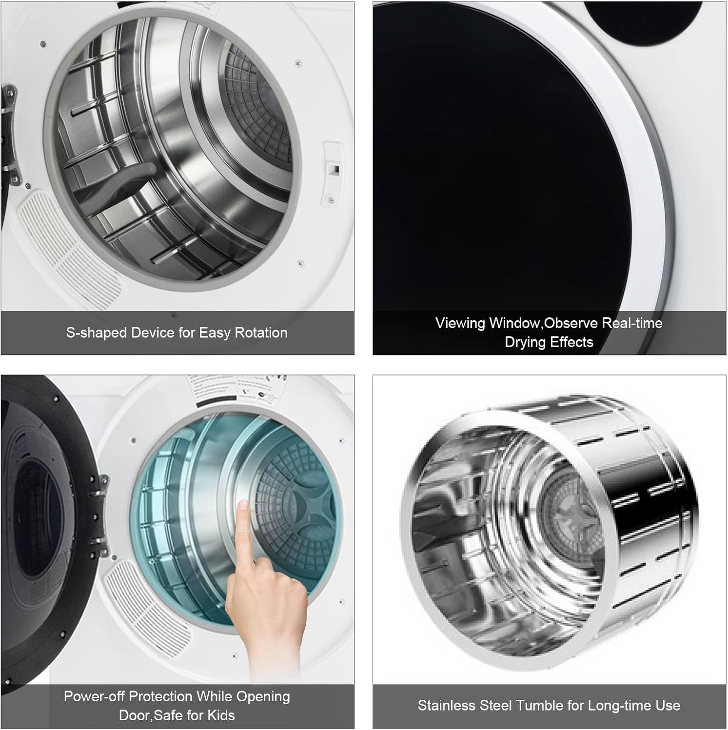 Compact Clothes Dryer, Household Dryer 13.2Ibs Tumble Dryers with Stainless Steel Tub and LED Display, Variety Drying Mode Portable Laundry Dryers for Apartments Home Dorm, Easy to Use (White)