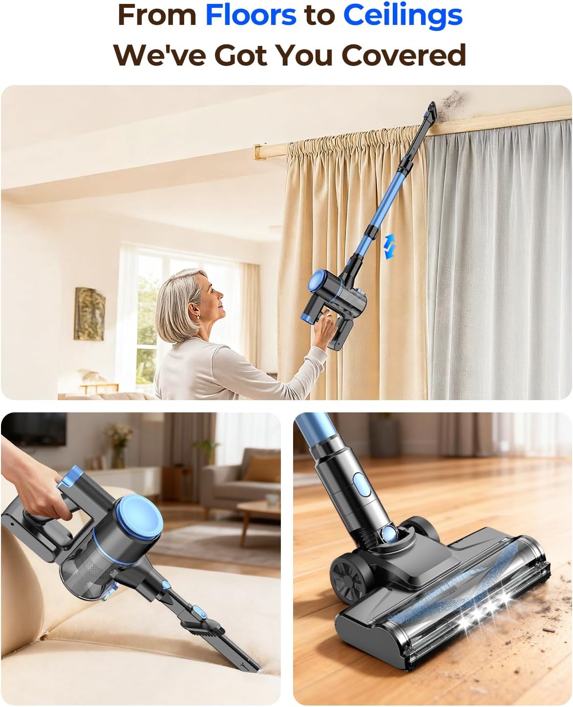 N8 Cordless Vacuum Cleaner, Lightweight Stick Vacuum with Powerful Suction, 2200mAh Battery, 40 Mins Runtime, Self-Standing, Rechargeable Vacuum Cleaners for Home Hardwood Floor Carpet Pet Hair
