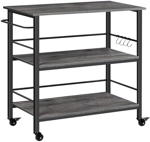 HOOBRO Kitchen Island with Storage,Industrial Kitchen Island on Wheels and Side Enclosures, 3 Tier Kitchen Cart with Large Workstation, Stable, Easy Assembly, Charcoal Gray and Black BC03ZD01