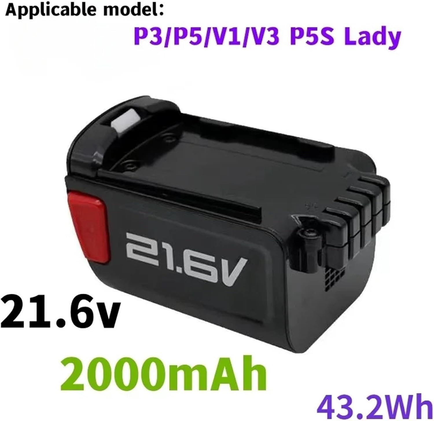 Compatible for Midea Handheld Wireless Vacuum Cleaner Battery P3.P5. P5pro.P5S Lady V1 V3 Accessory BP21620D 21.6V 2000mAh(2pcs Battery)