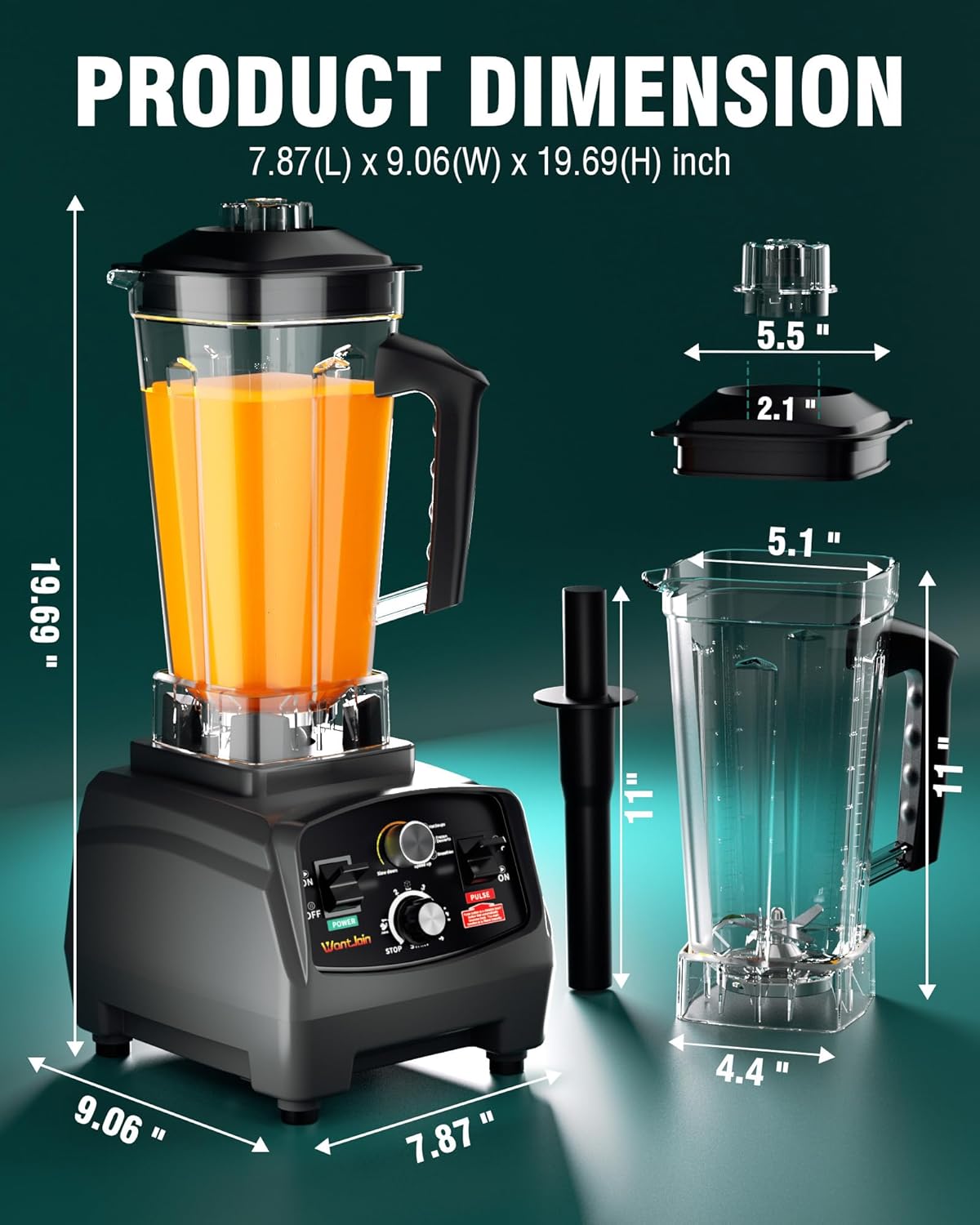 WantJoin Professional Blender Countertop Blender,Blender for kitchen Max 1800W High Power Home and Commercial Blender with Timer, Smoothie Maker 2200ml for Crushing Ice, Frozen Dessert (Grey)