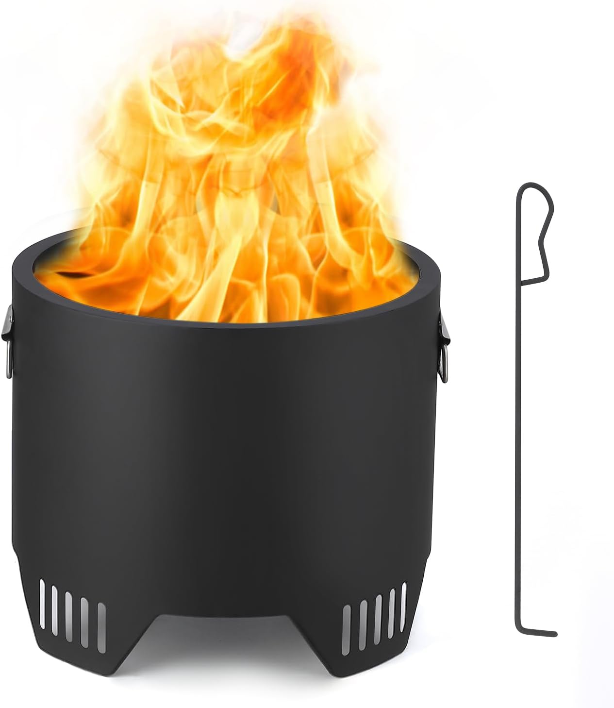 PioneerWorks Outdoor Mini Fire Pit - Iron Steel, Ideal for Backyard, Camping, Picnics, Includes Firehook, 16in Diameter.