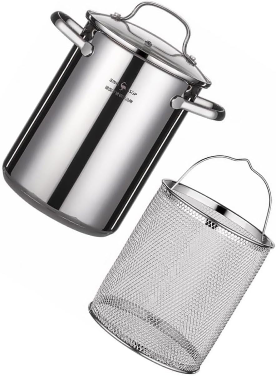 IMIKEYA Portable Frying Pan Stainless Steel Fryer Pot Kettle Fryer Basket 3-layer Remaking Process