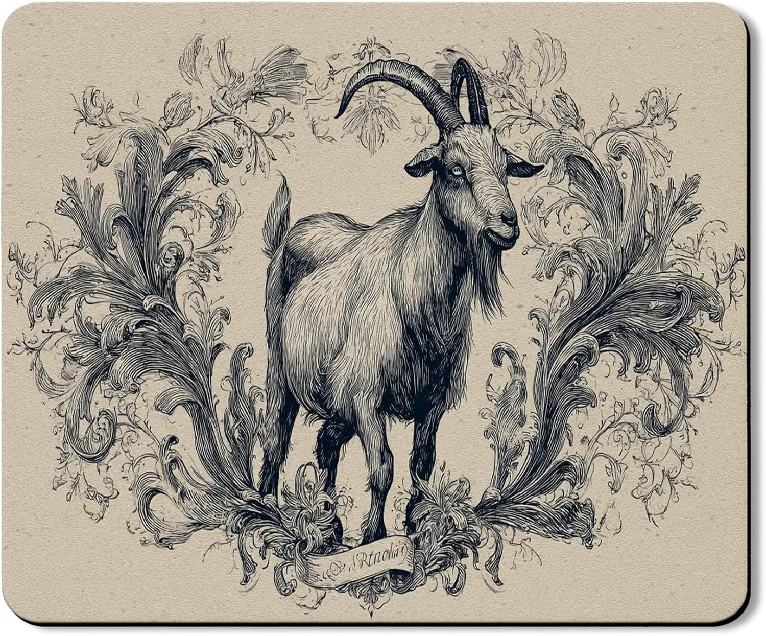 Vintage Goat Washer Dryer Top Protector Mat, Rustic Floral Laundry Machine Dust Covers, Artisan Rubber Anti-slip Waterproof Washer And Dryer Mats for Home 20x24 Inch