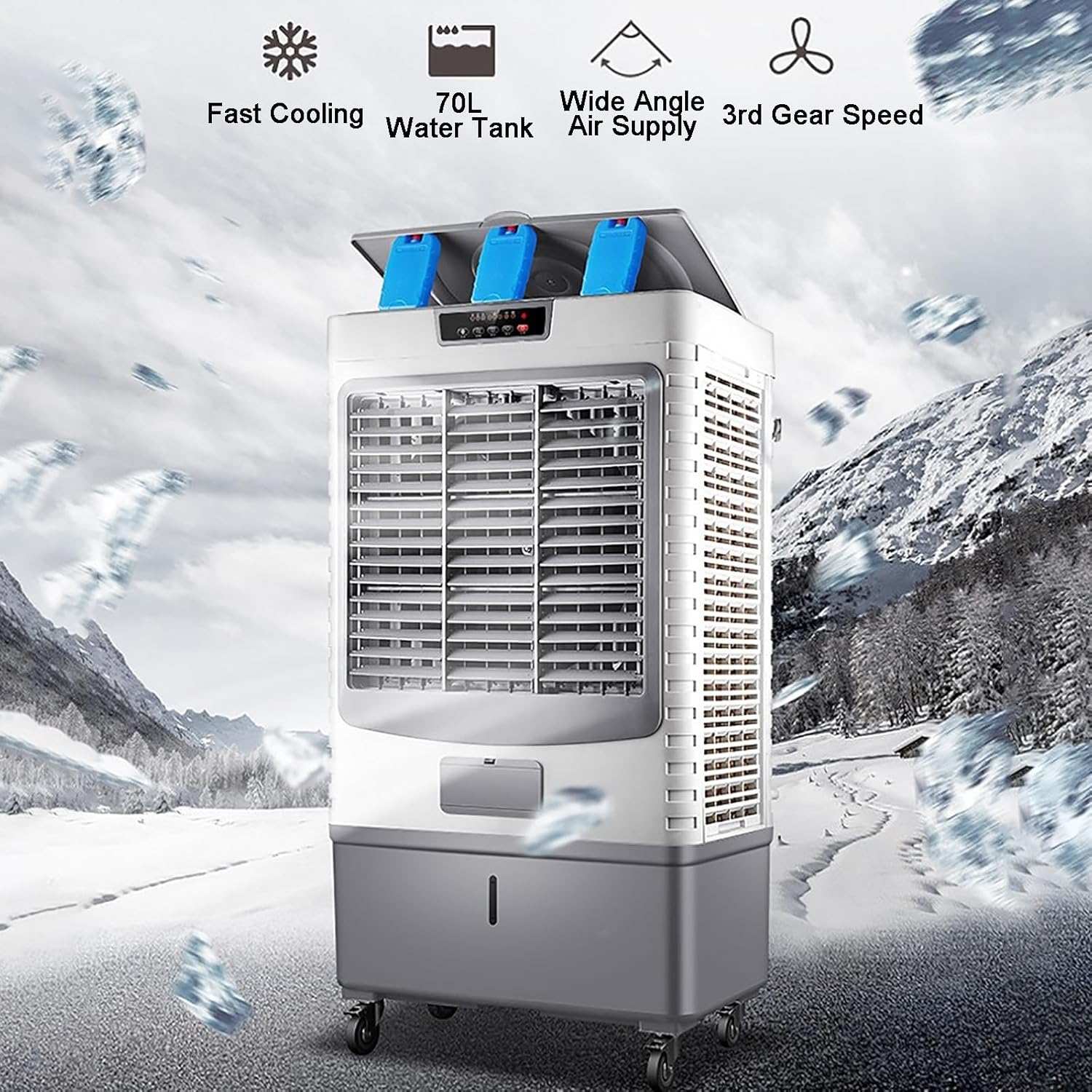 Swamp Cooler with Remote & 8H Timer, 6000CFM Evaporative Air Cooler w/ 13 Gal Water Tank, Portable 3-in-1 Air Conditioner, 3 Speeds & 4 Ice Packs, for Room Garage Patio(60x42x102cm/23.6x16.5x40in)