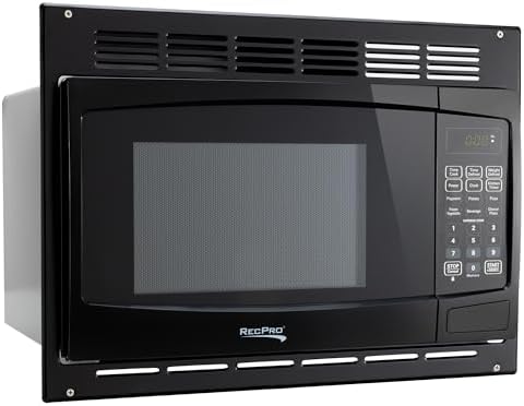 RecPro RV Microwave with Trim Kit | 1.0 Cu. Ft. | 900W | Direct replacement for Greystone and High Pointe (Black)