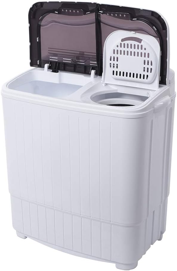 Portable Washing Machine,14.3lbs Twin Tub Washer Mini Compact Laundry Machine with Drain Pump, Semi-automatic Washer for Dorms, Apartments, RVs