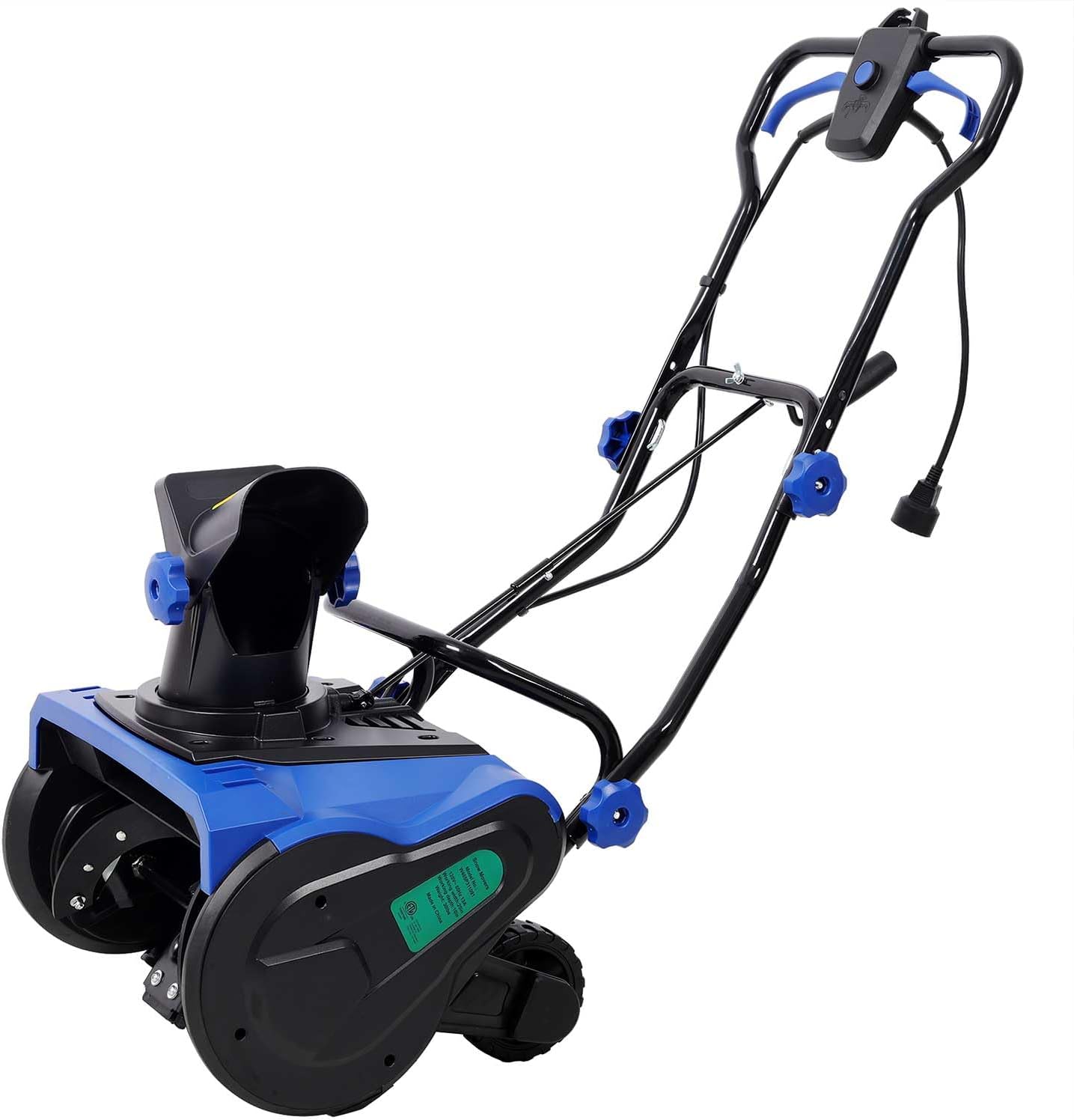 20inch 15Amp Electric Snow Shovel, Corded Snow Blower with 180° Chute Rotation and 2 Transport Wheels, 30FT Throwing Distance for Driveway, Sidewalk (Blue)