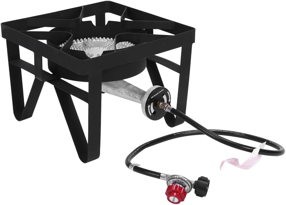 Propane Burners for Outdoor Cooking, 200,000 BTU/hr, Heavy Duty Single Burner Propane Stove with 0-20 PSI Adjustable Regulator and 4ft Hose, Turkey Fryer Burner for Home Brewing, Square