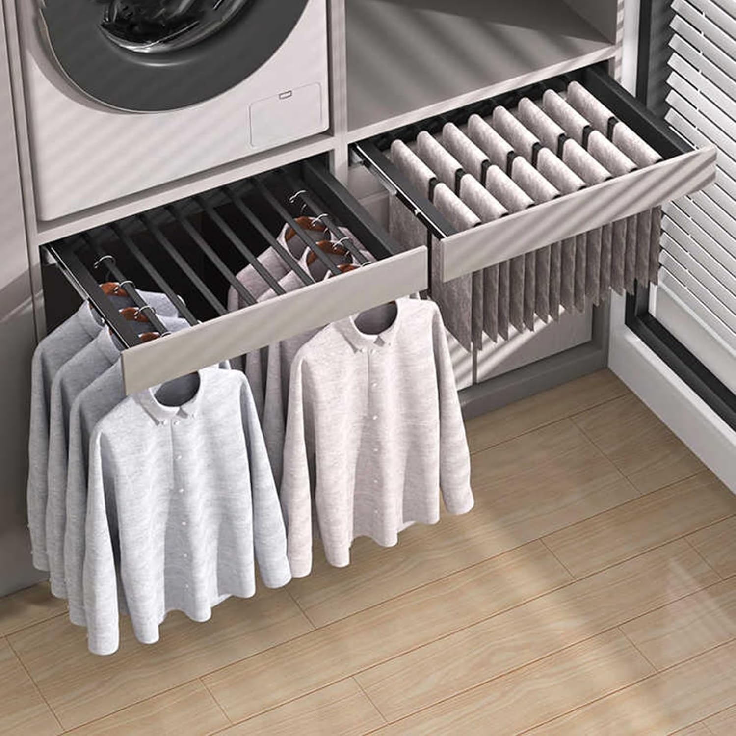 Retractable Clothes Hanger Above Washing Machine,Hidden Rebound Pull-Out Clothes Drying Rack,for Bedroom Cloakroom(Color2,664-714mm)