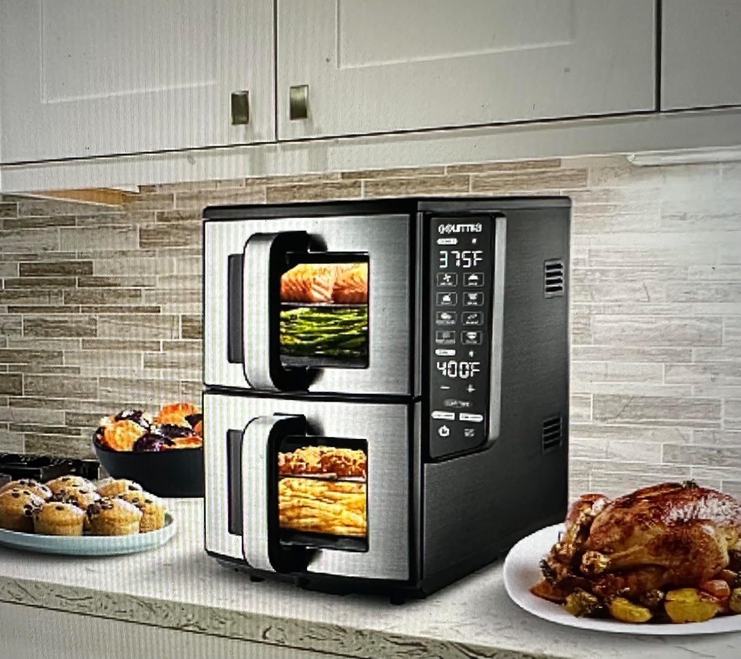 Gourmia (GAF1190) Double Decker Dual Basket Air Fryer 11QT – Extra Large Capacity, Independent Cooking Zones, Rapid Air Circulation Technology, 8 Preset Functions, Dishwasher-Safe Baskets