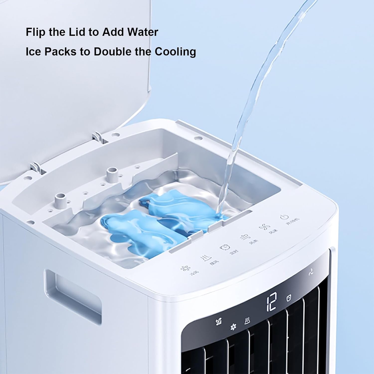 3-In-1 Swamp Cooler Fan, Evaporative Air Cooler With Display & Remote, Portable Air Conditioners with 2.4 Gal Tank, 4 Ice Packs, 3 Speeds, 3 Modes, 12H Timer For Bedroom