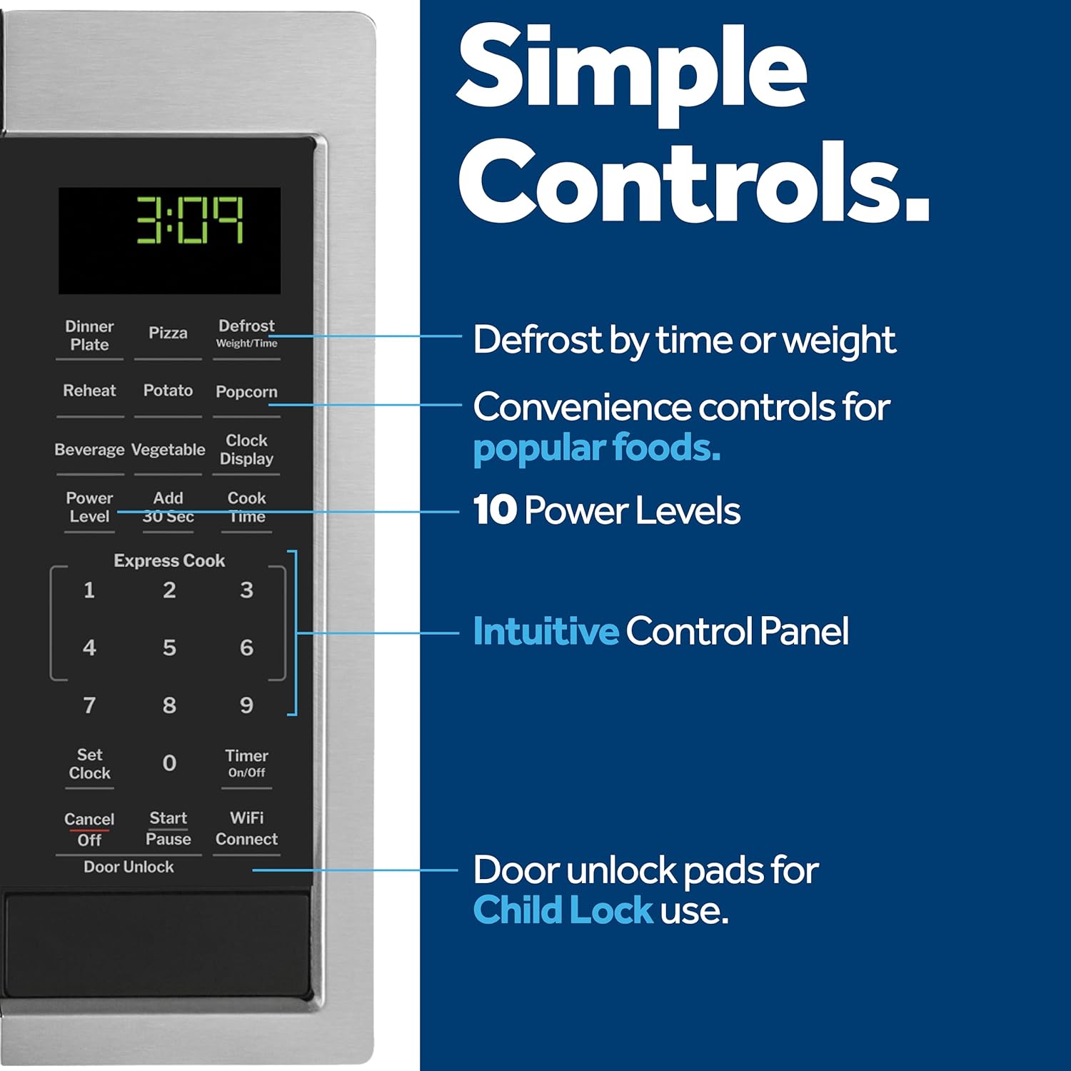 GE Smart Countertop Microwave Oven, Scan-to-Cook Technology and Wifi-Connectivity, 0.9 Cubic Feet Capacity, 900 Watts, Child-Lock Technology, Smart Home & Kitchen Essentials, Stainless Steel