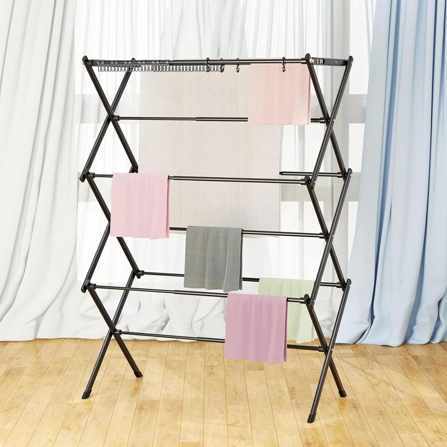 2PCS Foldable Drying Rack Clothing for Laundry Black