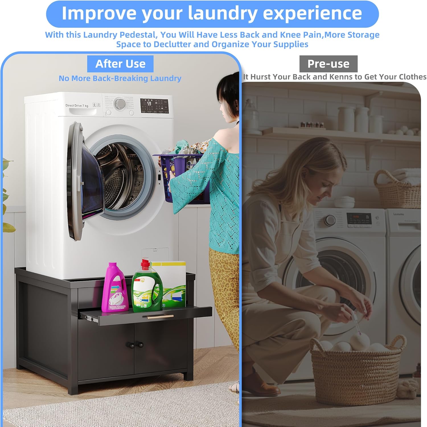 Laundry Pedestal for Washer and Dryer, Heavy Duty Metal Washer Dryer Pedestal Stand With Basket Shelf, 29