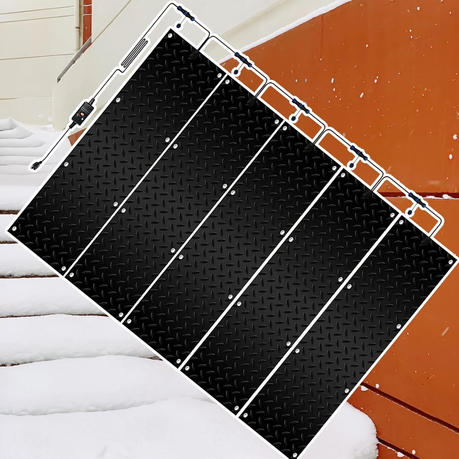 Snow Melting Sidewalk Mat, Heated Snow Melting Mat, 1/2/3/4/5 Pieces Snow Melting Stair Sidewalk Mat, Outdoor Non-slip Rubber Heating Mat with Power Cord for Outdoor Steps, Porch, Driveway in Winter(5
