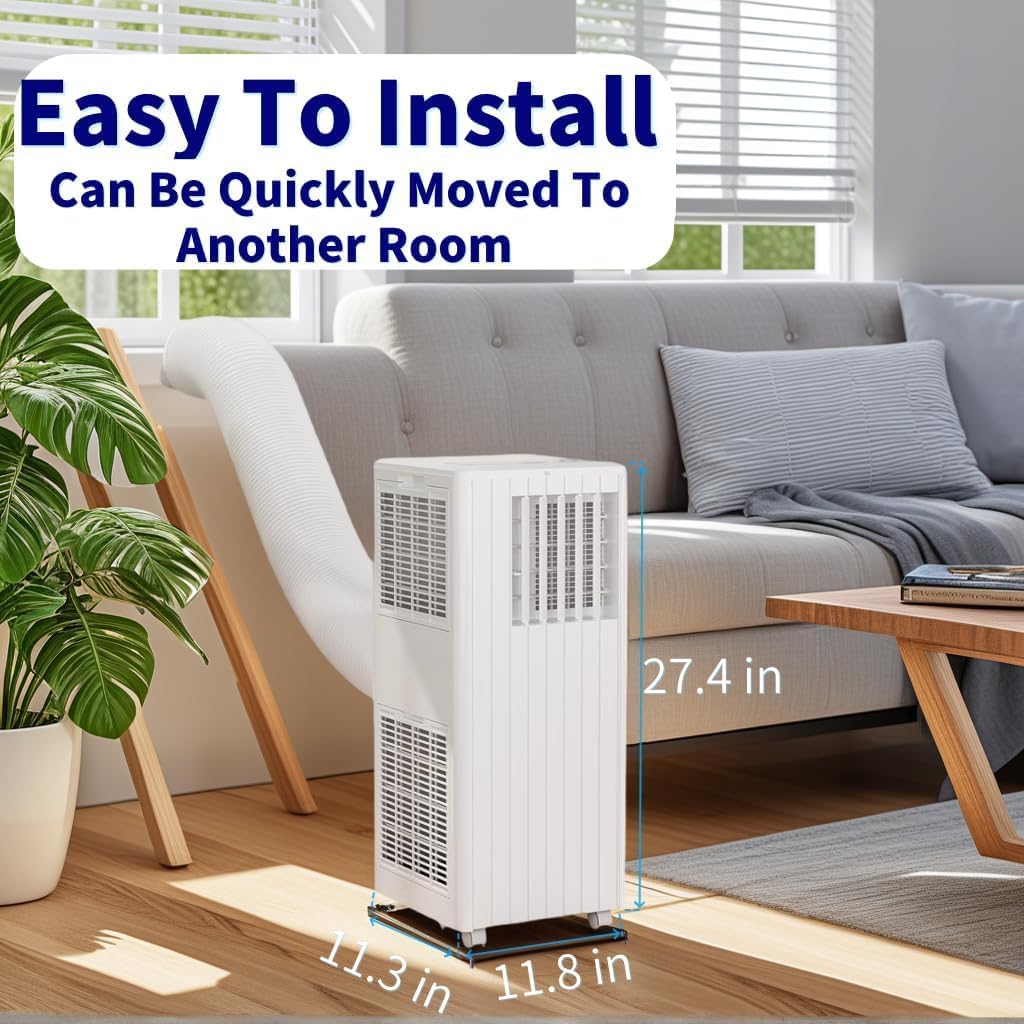 8,000 BTU Portable Air Conditioners - Rooms Up to 350 Sq.Ft - 3-In-1 AC Unit With Dehumidifier (45L/Day) & Fan - Includes Remote Control, 24H Timer & Window Kit - Quiet Operation