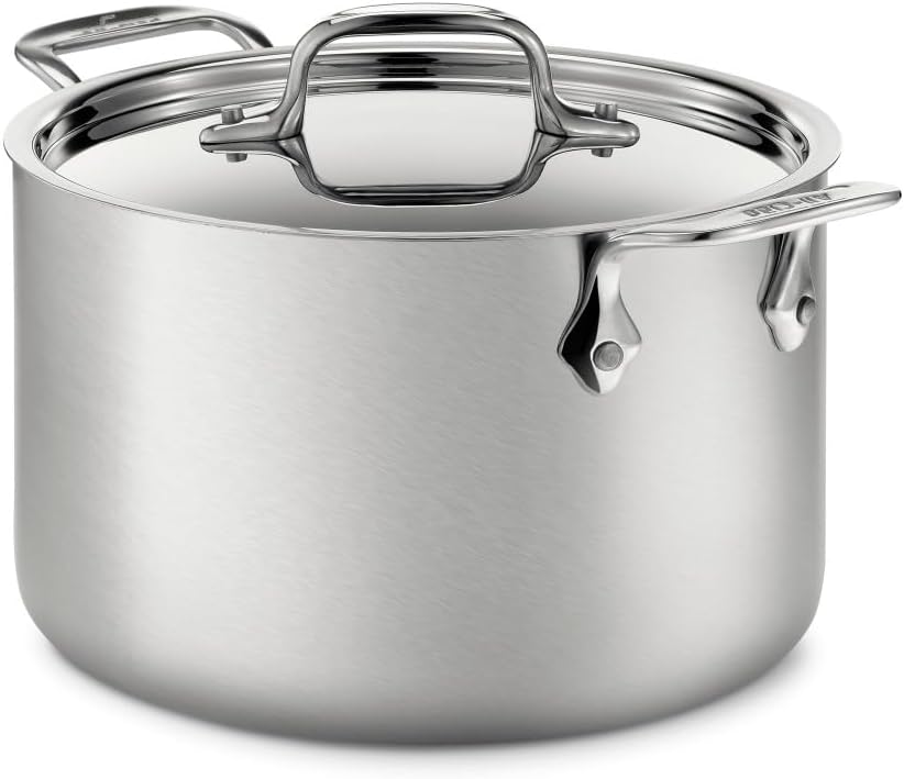 All-Clad D5 5-Ply Brushed Stainless Steel Soup Pot 4 Quart Induction Oven Broiler Safe 600F Pots and Pans, Cookware Silver