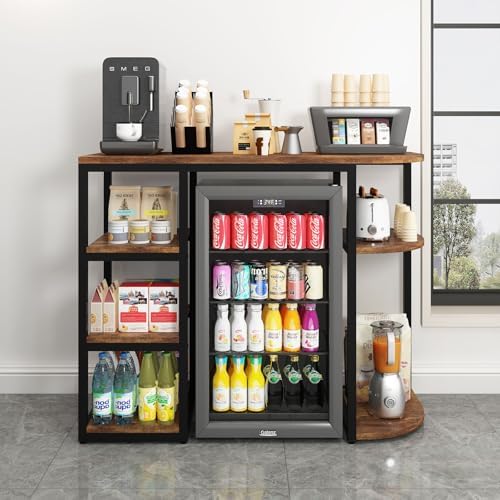 Mini Fridge Stand with Storage, Bakers Rack, Mini Fridge Cabinet with Storage, Coffee Bar Cabinet with Mini Refrigerator, Microwave Oven Stand Rack for Home Dorm Office.