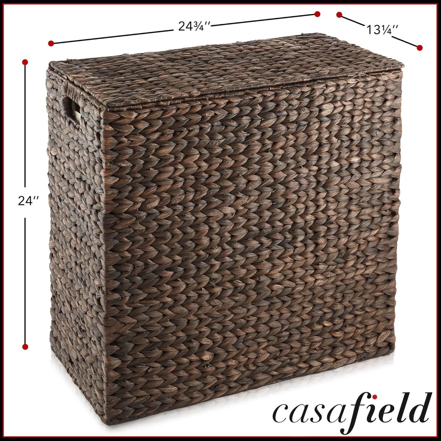 Casafield 2-Section Laundry Hamper with Removable Liner Bags - Espresso Dark Brown, Woven Water Hyacinth Double Laundry Basket Sorter for Clothes