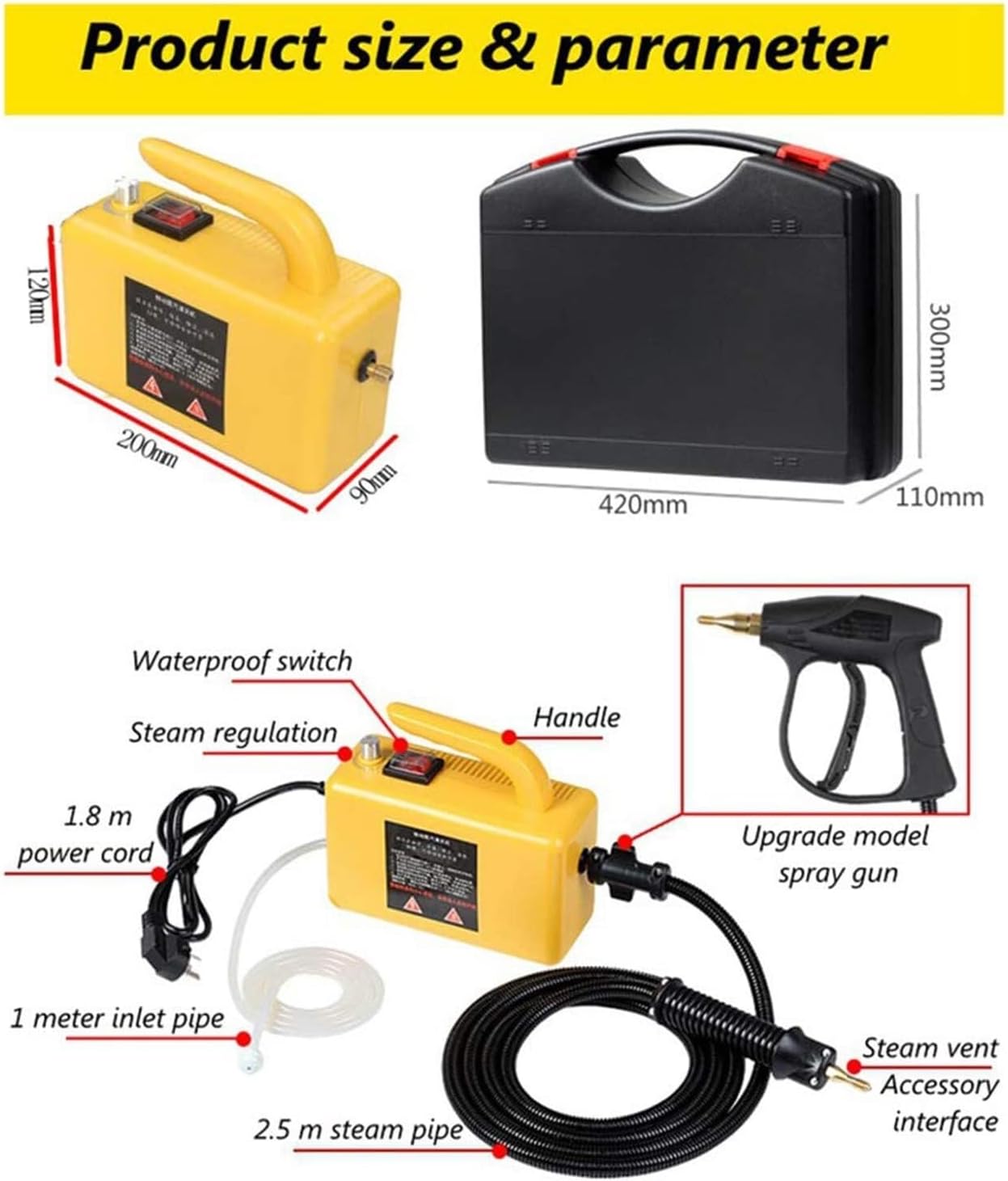 Hand-held Portable Steam Cleaning Machine Automatic Pumping(Yellow,110v)
