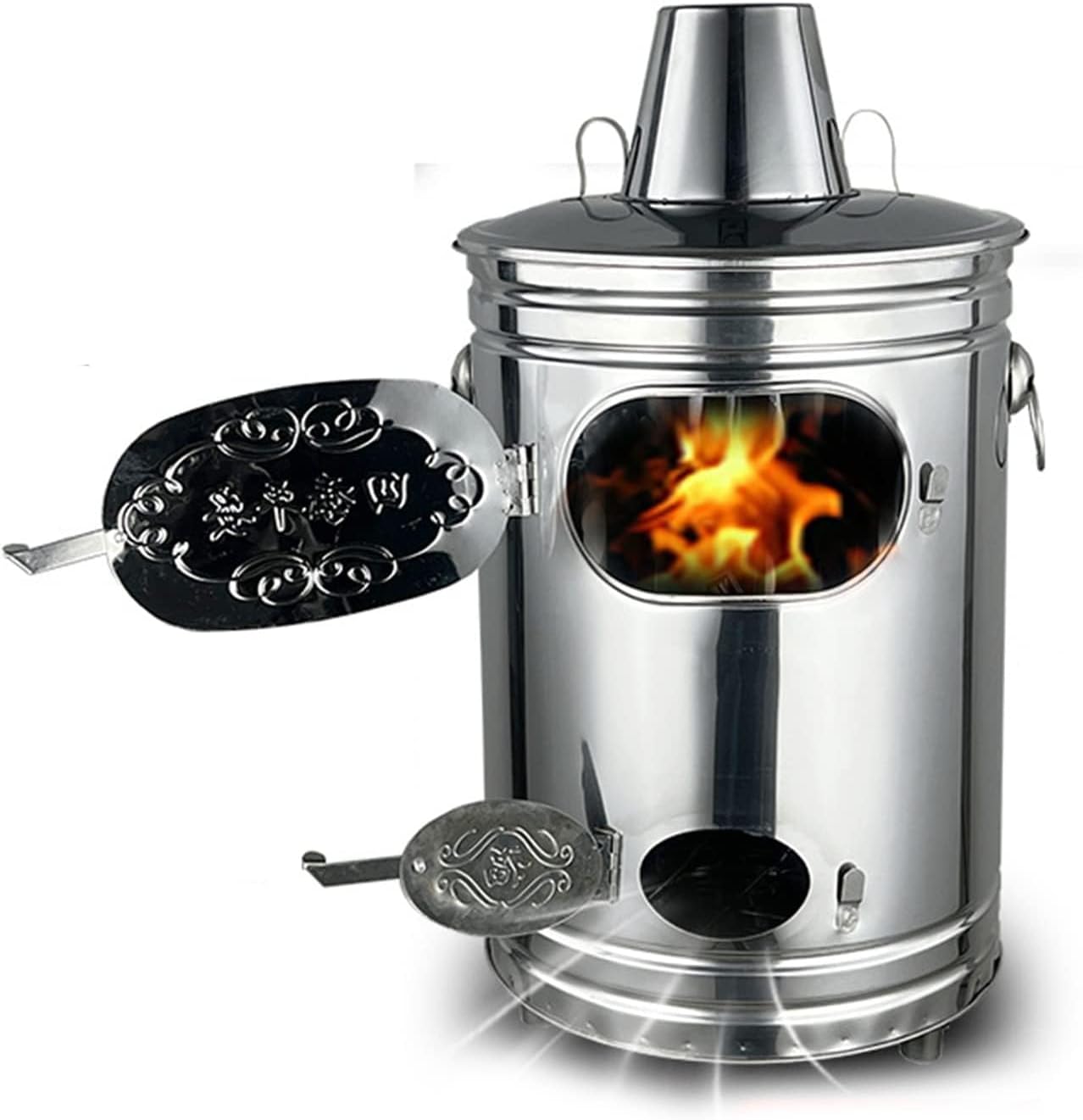 Incinerator Cage with Chimney, Stainless Steel Burn Barrel, Garden Burn Incinerator Bin with Fire Hook for Paper Leaf Trash Backyard Bonfire