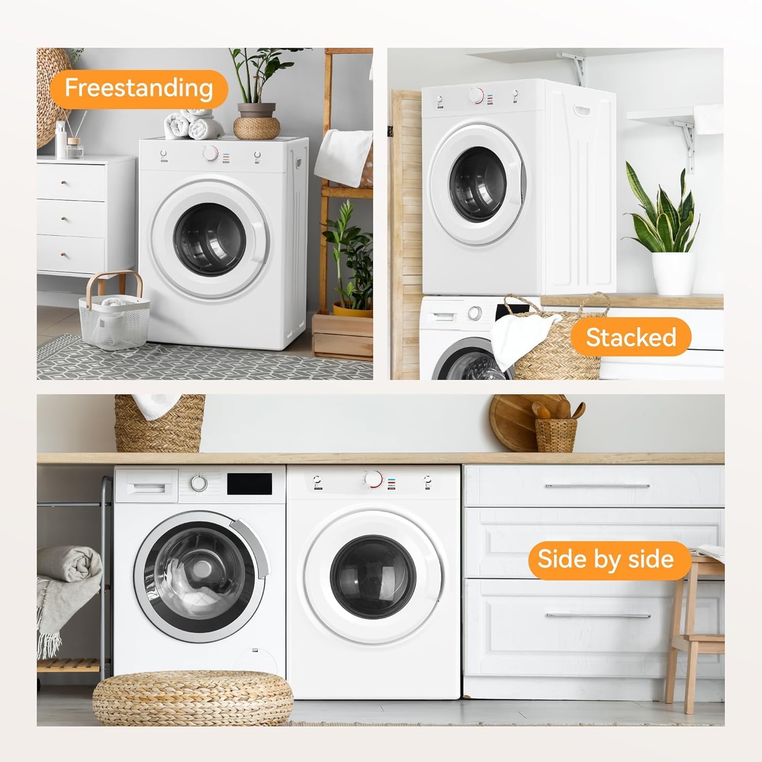 3.5 Cu.Ft. Clothes Dryer, 1500W Portable Dryer,26.4 LBS Drying Machine with Stainless Steel Drum, Exhaust Pipe for Apartment, Dorm, Home