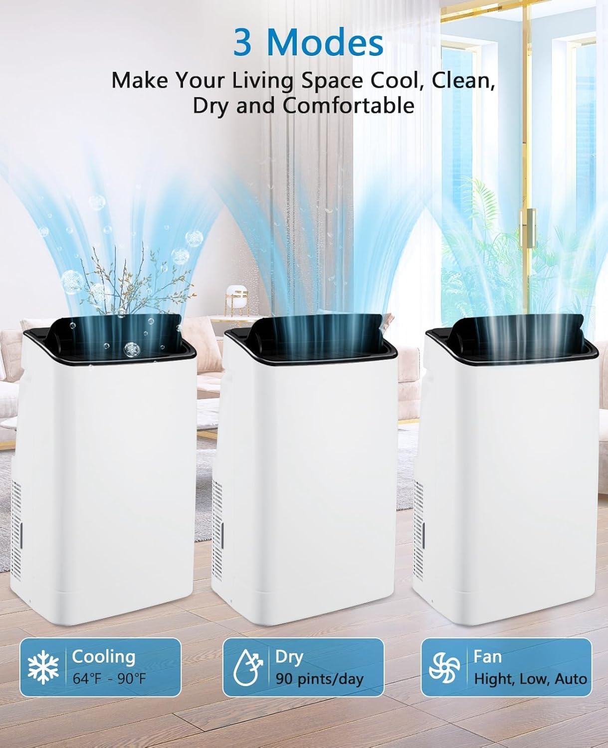 14,000 BTUs Portable Air Conditioner, 3-IN-1 Energy Efficient AC Unit with Remote Control & Installation Kits, Cools Up to 700 Sq.Ft, for Large Room, Campervan, Office, Temporary Space