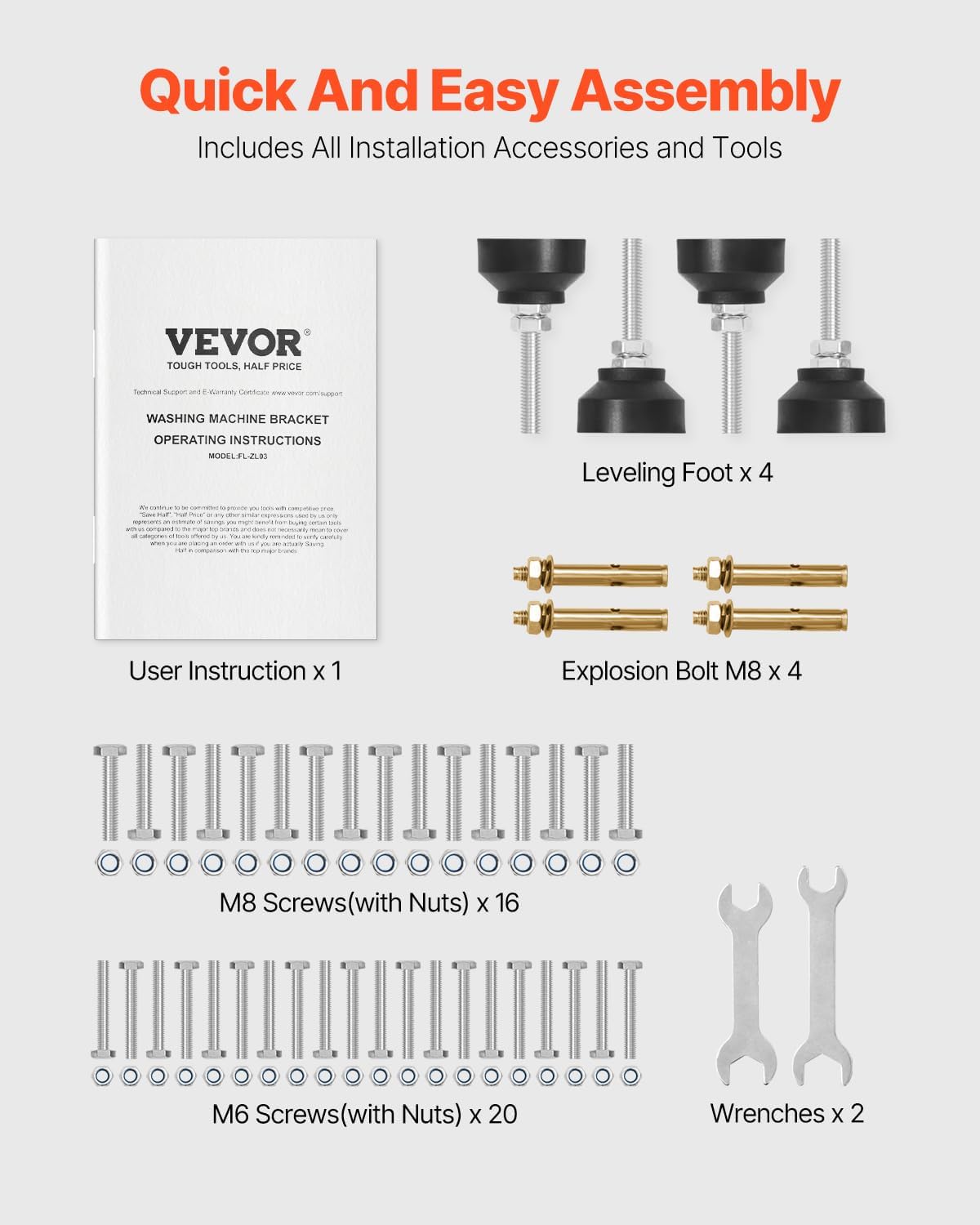 VEVOR Washing Machine Stand, 48.5x25-Inch Washer Laundry Pedestal, 590LBS Load Capacity Washer And Dryer Pedestal Base with Double Trays, 4 Adjustable Feet for Lifting Washing Machines, Carbon Steel