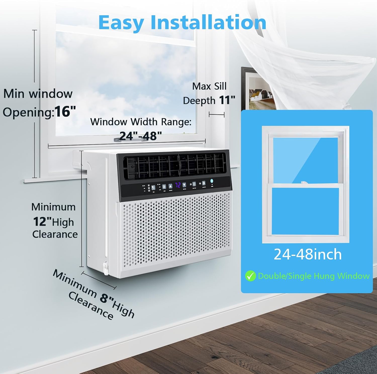 Joy Pebble Window Air Conditioner 10000 BTU, 3 in 1 Ac Window Unit for Room Cools up to 450 Sq.Ft,Dehumidifier&Fan with Energy Saving mode,3 Fan Speeds& Quiet Operation