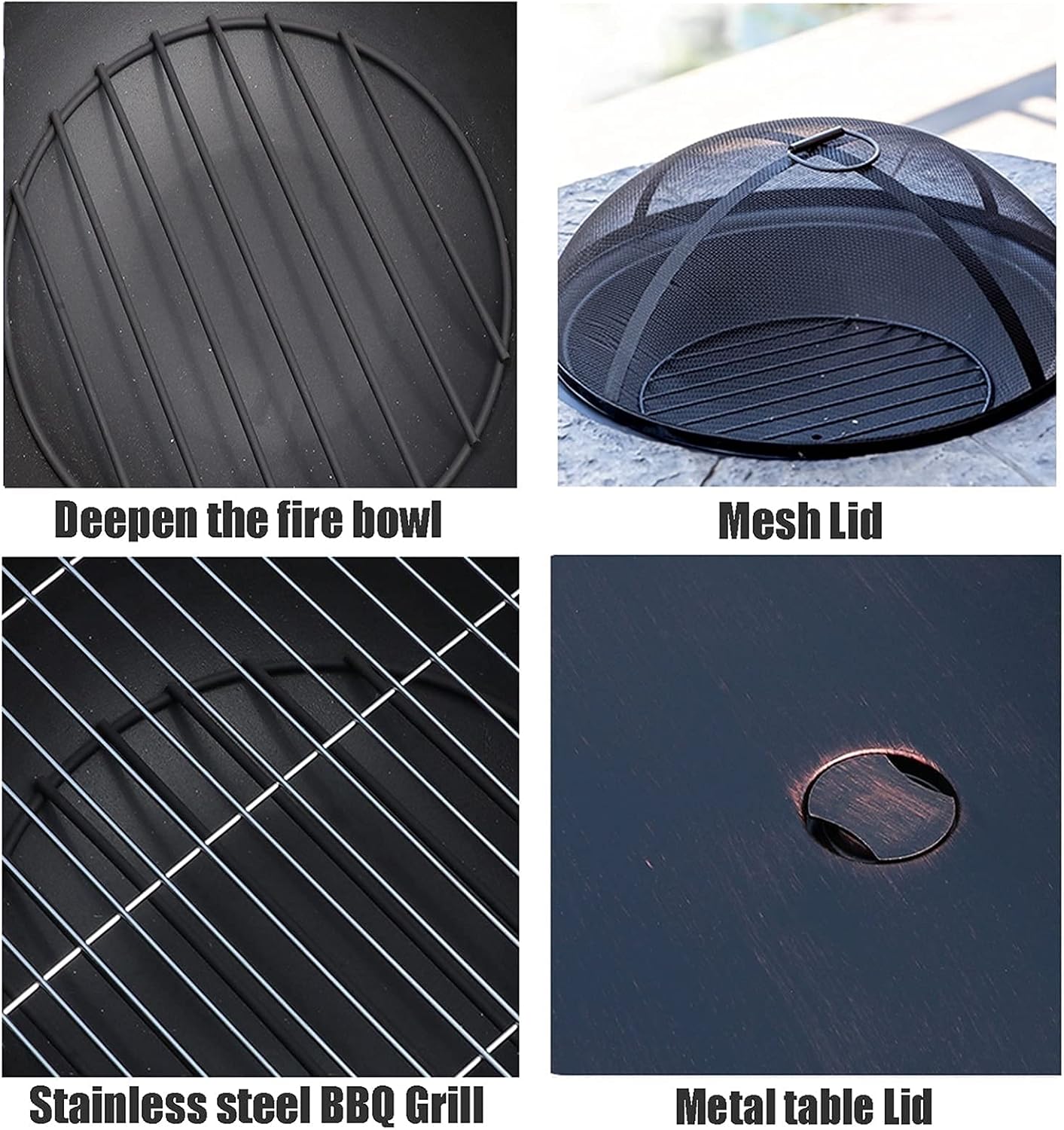 Outdoor Fire Pit Garden Terrace Round BBQ Table,Outdoor Wood Burning Fire Bowl with Spark Screen and Poker