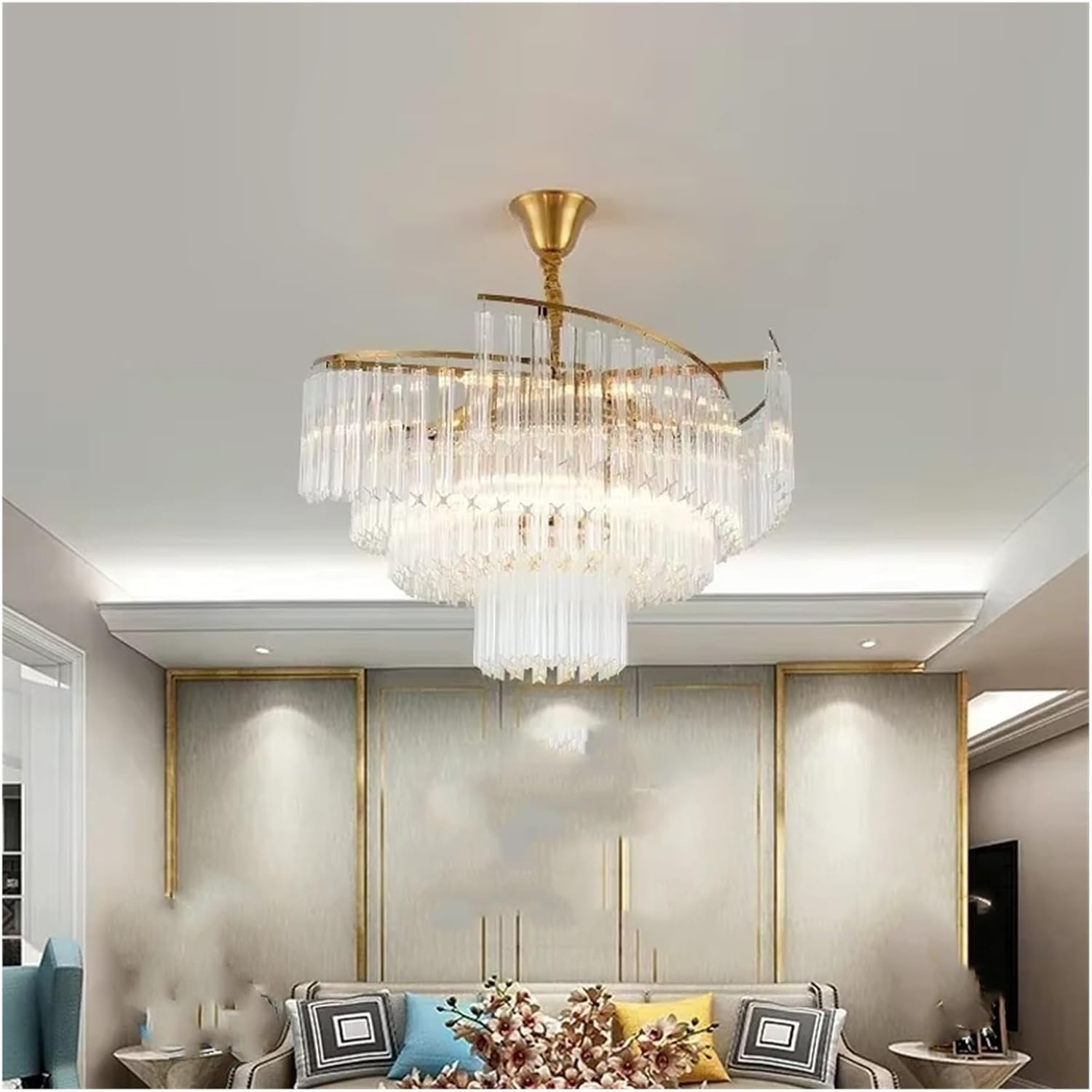 Crystal Led Light Luxury Villa Lobby Hanging Lamp Vintage Pendant Room Chandeliers,Household