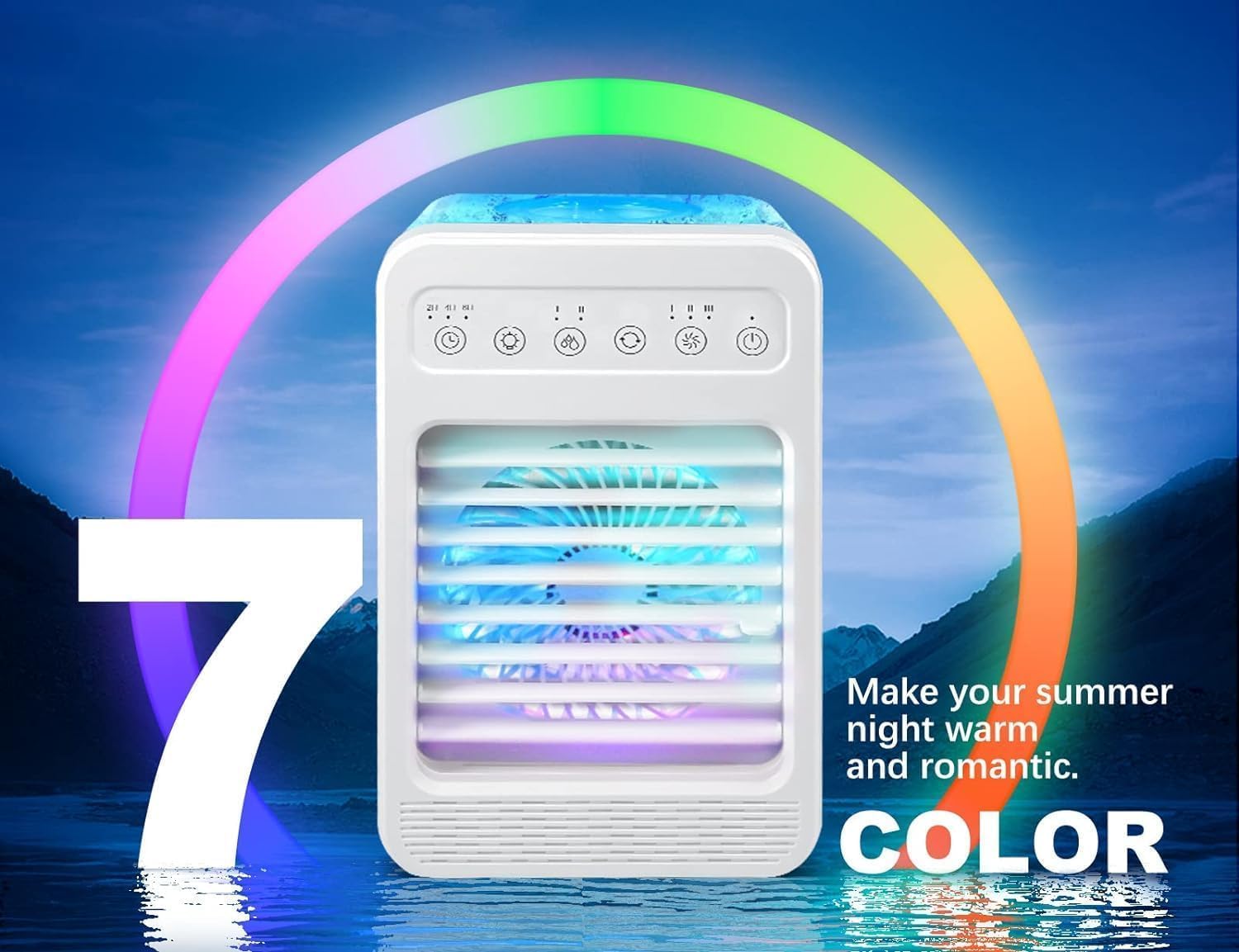 Portable Air Conditioners, Mini Air Conditioner Personal Evaporative Air Cooler with 4 Speeds 7 Colors, 600ML Portable Ac Unit Fan 2 Cool Mist Cooling Fan for Room Office Car