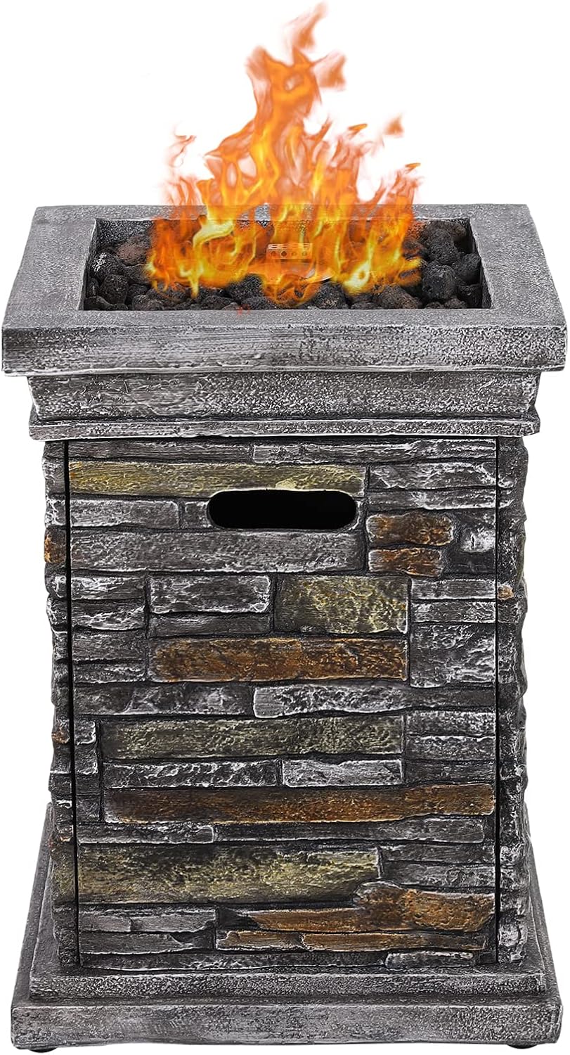 Gas Fire Pit 30,000 BTU Column Firepit Outdoor Propane Fire Pit for Patio Garden Camping Outdoor Fireplace Heating Terrafab Base with Lava Rocks and Waterproof Cover
